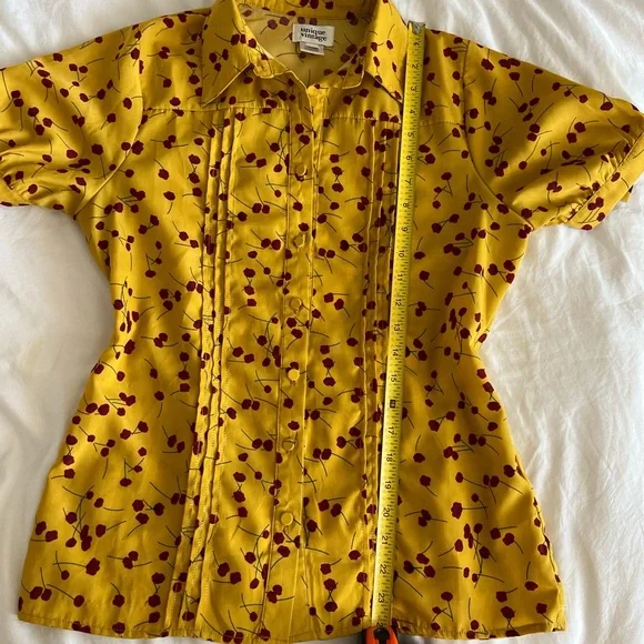 Unique Vintage retro floral short sleeve button up/button down blouse shirt top - Picture 7 of 8